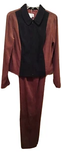 Cache Women's Brown/Black Pant Suit Suede Like Zip Up Jacket Blazer (L) Pants 12 - Picture 1 of 11