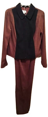 Cache Women's Brown/Black Pant Suit Suede Like Zip Up Jacket Blazer (L) Pants 12 - Image 1 of 4