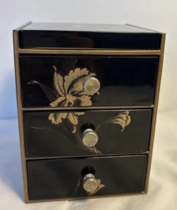 Otagiri Lacquerware 3 Drawer Jewellery Box With Mirror. Vintage - Picture 1 of 8