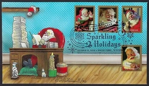 Peterman Hand Painted Santa at desk, Sparkling Holidays Sc.# 5332-35 First Day - Picture 1 of 1