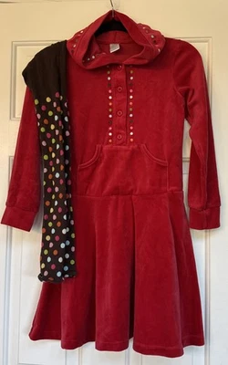 Gymboree SZ 12 “Lots Of Dots” Red Velour Dress - Footless Tights - Image 1 of 4