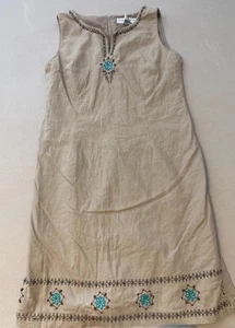 Sag Harbor Dress Womens Size 18 Gray Linen Blend Split V-Neck Floral Embroidery - Picture 1 of 7