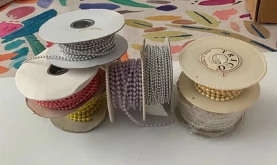 Lot of Beaded Trims Faux Pearl String Chain Ribbon for Crafting - Image 1 of 4