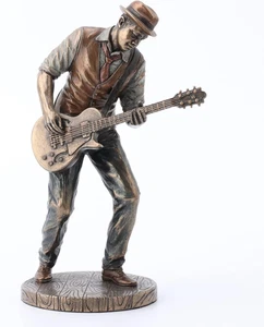 7 5/8" Jazz Band Casual Guitar Player Resin Statue Cast Bronze Finish - Picture 1 of 6