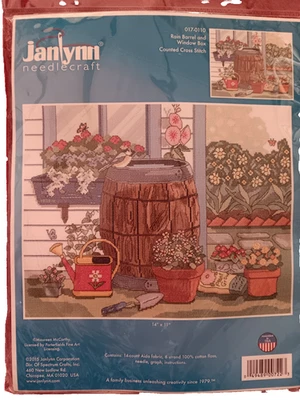 Janlynn RAIN BARREL & WINDOW BOX Garden Counted Cross Stitch Kit 14x11" NEW - Image 1 of 2