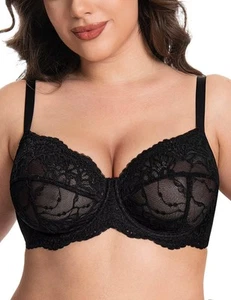 Women's Plus Size Lace Comfort Minimizer Bra See-Through Mesh Non Padded Unli... - Picture 1 of 6