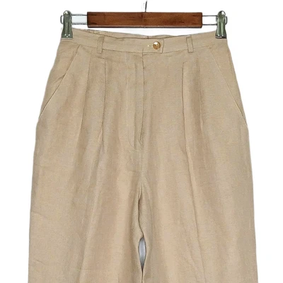 Barraza New York women linen dress pants size 4 straight high rise beige pleated - Image 1 of 4
