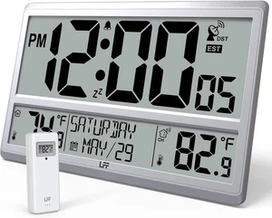 Atomic Wall Clock Jumbo Display Indoor Outdoor Temp Wireless Sensor Battery New - Picture 1 of 7