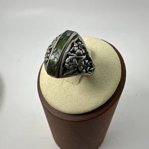 Anello vintage in argento sterling 925 fiori gemma verde misura 7,5 CA7 - Foto 1 di 8
