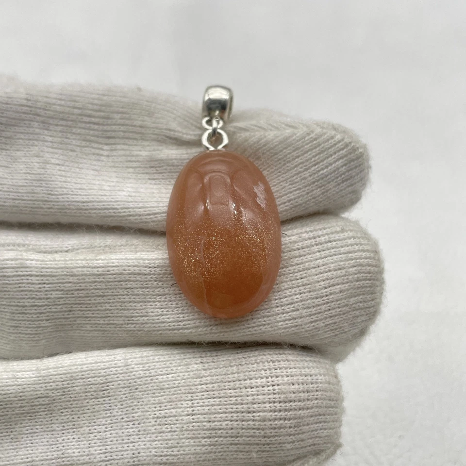 Peach Sonnenstein Oligoklas Cabochon Anhänger mit Ringschlaufe Nr. 4783 - Bild 1 von 1