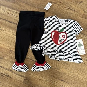 NEW NWT Rare Editions Girls Size 4 Beautiful Apple School Pant Set Outfit - Picture 1 of 3