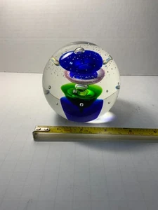 Grande fermacarte in vetro soffiato a mano senza marchio stratificato verde blu rosa 2 libbre + - Foto 1 di 5