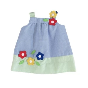 Florence Eiseman Textured Blue Green Tank Floral Appliqué Dress 3 Months - Picture 1 of 7