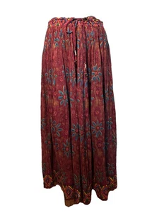 Vintage Taillenrock zum Binden Einheitsgröße burgunderrot Crinkle Baumwolle Blumen Indien Boho Gypsy - Bild 1 von 8