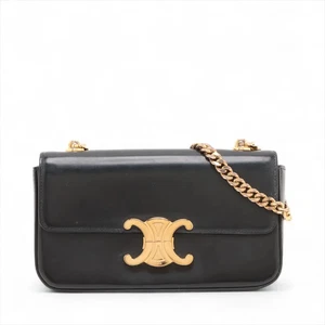 Bolso de hombro Celine Triomphe de cuero con cadena negro - Imagen 1 de 12