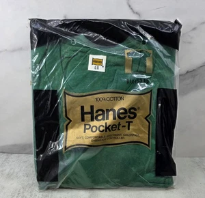 Camiseta de bolsillo vintage 1976 HANES verde para hombre talla L ¡Nos etiqueta dorada sellada! - Imagen 1 de 3