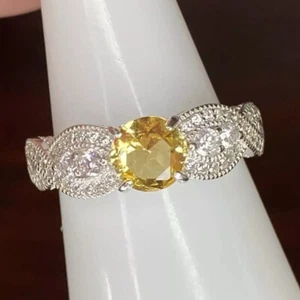 Bomb Party Ring- 2278- Lab Created Yellow Topaz- Size 9- .925 Solid Silver - Picture 1 of 6