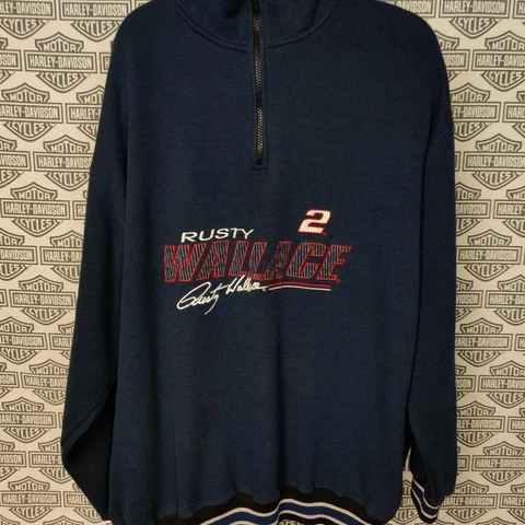 Vintage 90's Rusty Wallace Nascar 1/4 Zip Pullover Sweatshirt Chase Authentics Cover