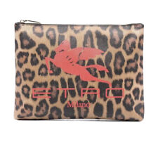 ETRO Leopard Print Logo Leather Clutch Handbag New With Box