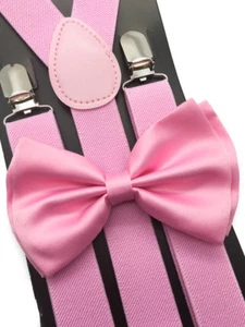 Rosa Strapshalter und Fliege Set Hochzeit formell Smoking Erwachsene Herren Damen (USA) - Bild 1 von 2