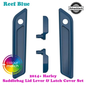 Reef Blue Saddlebag Lid Lever Latch Cover fit 14+ Harley Touring - Picture 1 of 4