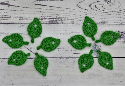 Hojas de hojas verdes de ganchillo pequeños apliques adorno para hacer tarjetas 10 piezas Foto 1 de 2