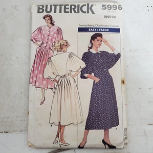 Vtg Butterick Pattern 5996 Dress Drop Waist Shaped Bodice Miss 8 10 12 CUT 1988 - Picture 1 of 6