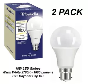 2 x 18W LED Light Globes Bulbs Lamps Warm White 2700K B22 Bayonet - 1800Lm - Picture 1 of 7