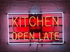 Kitchen Open Late Neon Sign 19"x15" Lamp Home Bar Pub Restaurant Wall Decor