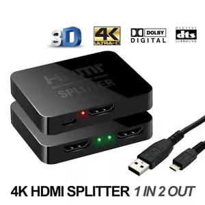4K HDMI Splitter Amplifier 1 IN 2 Out Video Duplicator Full HD 3D Foxtel DVD AU - Picture 1 of 6