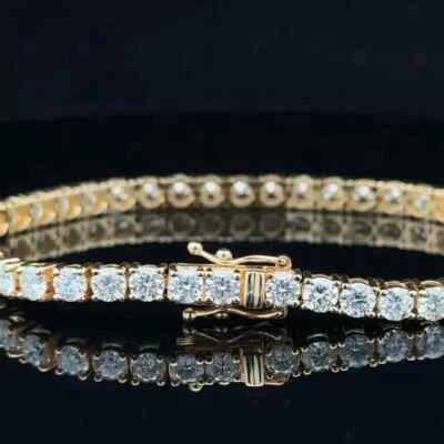 Brazalete de tenis de diamantes de corte redondo de 8 quilates enchapado en oro amarillo de 14 quilates de 7,5" Foto 1 de 3