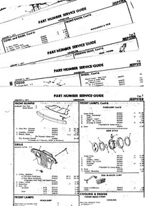 ¡JEEP JEEPSTER AMERICANO ORIGINAL PIEZAS DE CUERPO LISTA NÚMEROS HOJAS DE CHOQUE! 12 piezas - Imagen 1 de 1