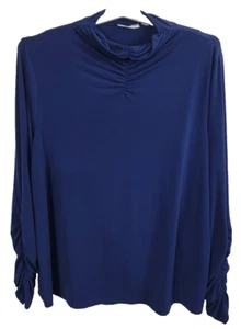 Susan Graver Women's Long Sleeve Ruched Turtleneck Tunic Top Blouse Blue Size 2X - Picture 1 of 7