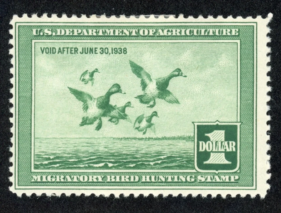 US RW4 1937 MH $1 light green Hunting Permit - Image 1 of 1