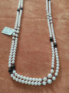 Collana Lunga Perle Acqua Dolce e Oro Bianco - Foto 1 di 9
