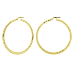 Italian 14k Yellow Gold Hollow High Polished Round Hoop Earrings 3mm 1.9" 3.8g - Picture 1 of 4