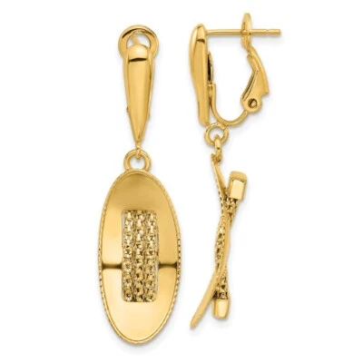39mm 14K Yellow Gold Polished and Textured Omega Back Dangle Earrings - Image 1 of 4
