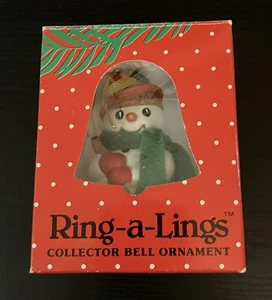 Vintage 80er Jahre Ring-A-Lings Sammlerglocke Ornament Schneemann Porzellan Biskus 3""  - Bild 1 von 10