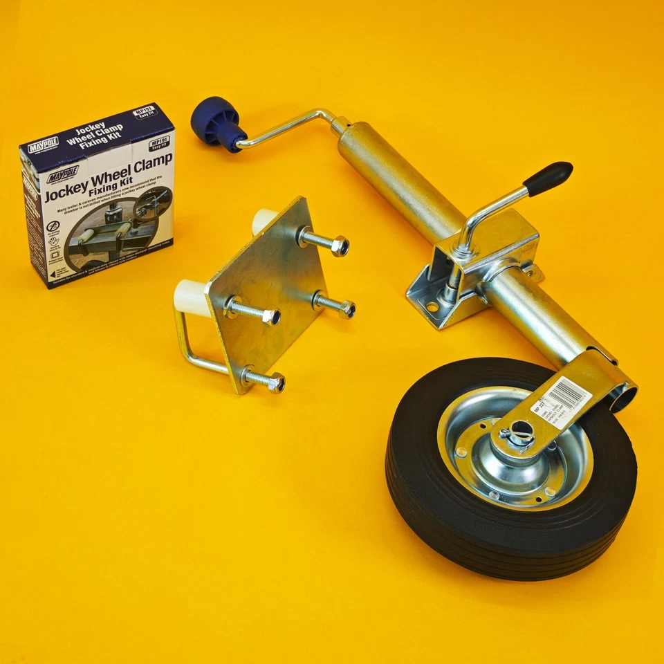 42mm Jockey Wheel + Clamp + Fixing Kit For Trailer / Caravan 100Kg 480-750mm UK - Image 1 of 4