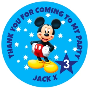 48 Personalised MICKEY MOUSE GLOSSY stickers for party bags & cones 40mm - Picture 1 of 1