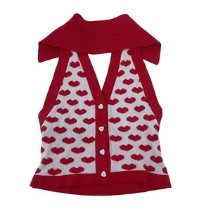 Harmony Women's Red/White Heart Print Backless Button-Up Vest Tank Top Size S - Picture 1 of 4