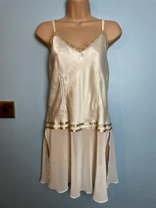 F19 LA SENZA CREME SEIDE CHIFFON 20ER JAHRE DROP WAIST FLAPPER SLIP CHEMISE NACHTHEMD 14 - Bild 1 von 13