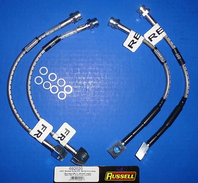 Russell 692020 Stainless Steel Braided Brake Line Hose Kit Corvette 1988-92 - Image 1 of 2
