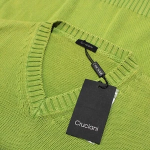 Cruciani NWT V-Neck Pullover Sweater Size 54 XL US In Solid Lime Green Cotton - Picture 1 of 9