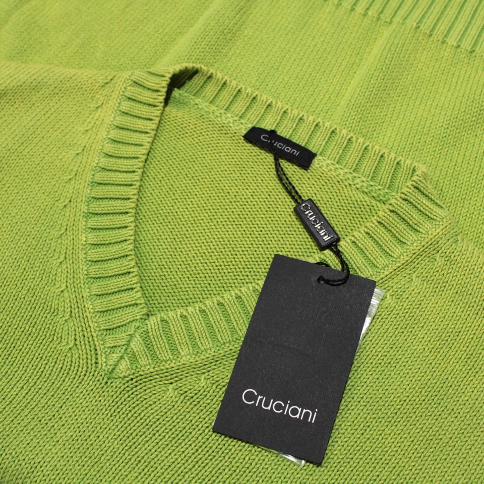 Suéter Pullover Cruciani Nuevo con Etiquetas Cuello en V Talla 54 XL EE. UU. En Algodón Verde Lima Sólido Foto 1 de 4