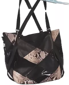 Big Buddha Tote Travel Bag Purse Pebbled Leather Snake Black Brown Large Snap - Picture 1 of 17