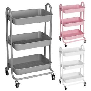 3 Tier Kitchen Storage Trolley Beauty Fruit Cart Rack Tray Shelf Rolling Wheel