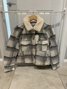 zara check overshirt with detachable faux shearling applique size M - Picture 1 of 6