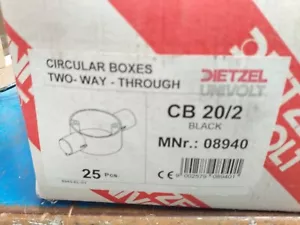 22 x Univolt 20mm Plastic Circular Conduit Box 2 Way CB 20/2 BLACK mnr08940 - Picture 1 of 6