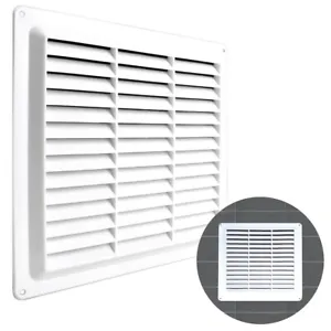 WHITE LOUVRE VENT COVER 9" X 9" Square Air Brick Grille Duct Ventilation Wall UK - Picture 1 of 2